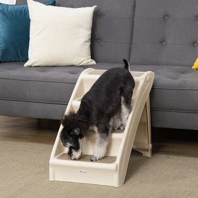 Beige 4-Step Pet Stairs (62x38x49.5cm) Pawhut