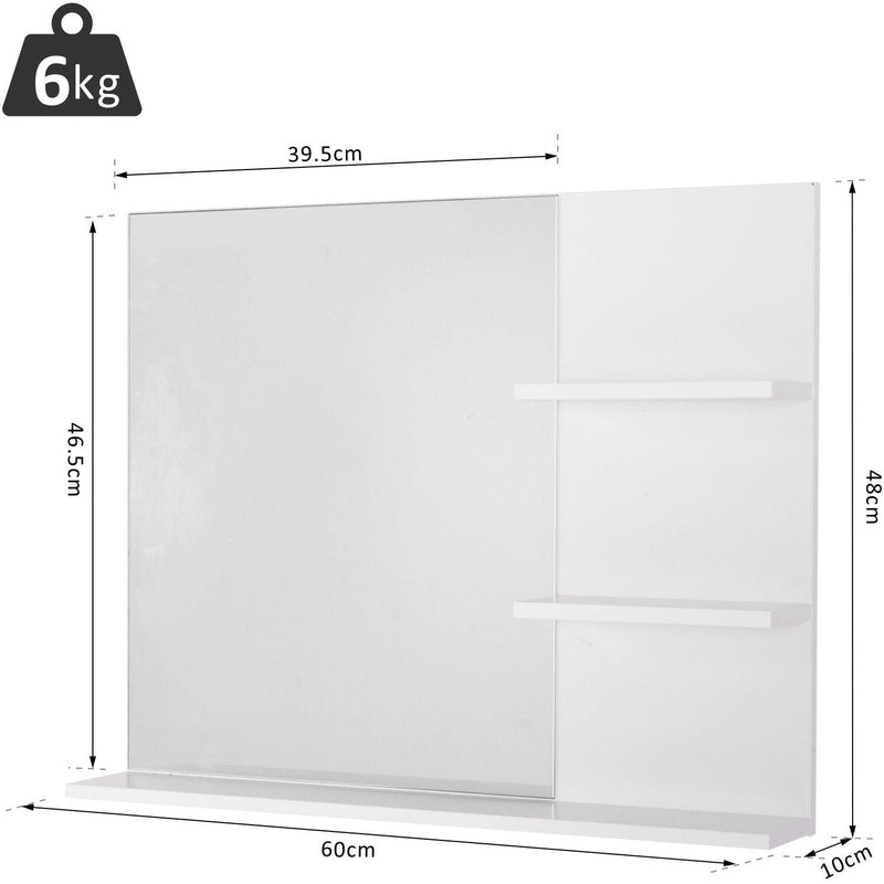 kleankin Modern Bathroom Mirror, Wall-mounted Vanity Mirror with 3 Tiers Storage Shelves for Make Up, White Kleankin