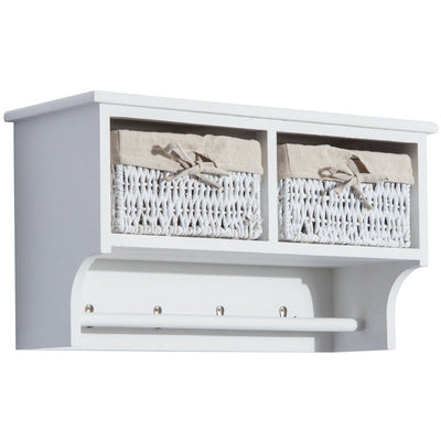 Entryway Wall Coat Rack 2 Wicker Baskets, Hooks Homcom