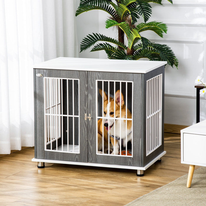 Wooden Dog Crate with Lockable Door, Adjustable Feet