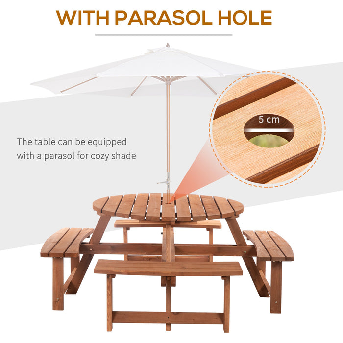 8 Seater Round Wooden Garden Tables With Benches