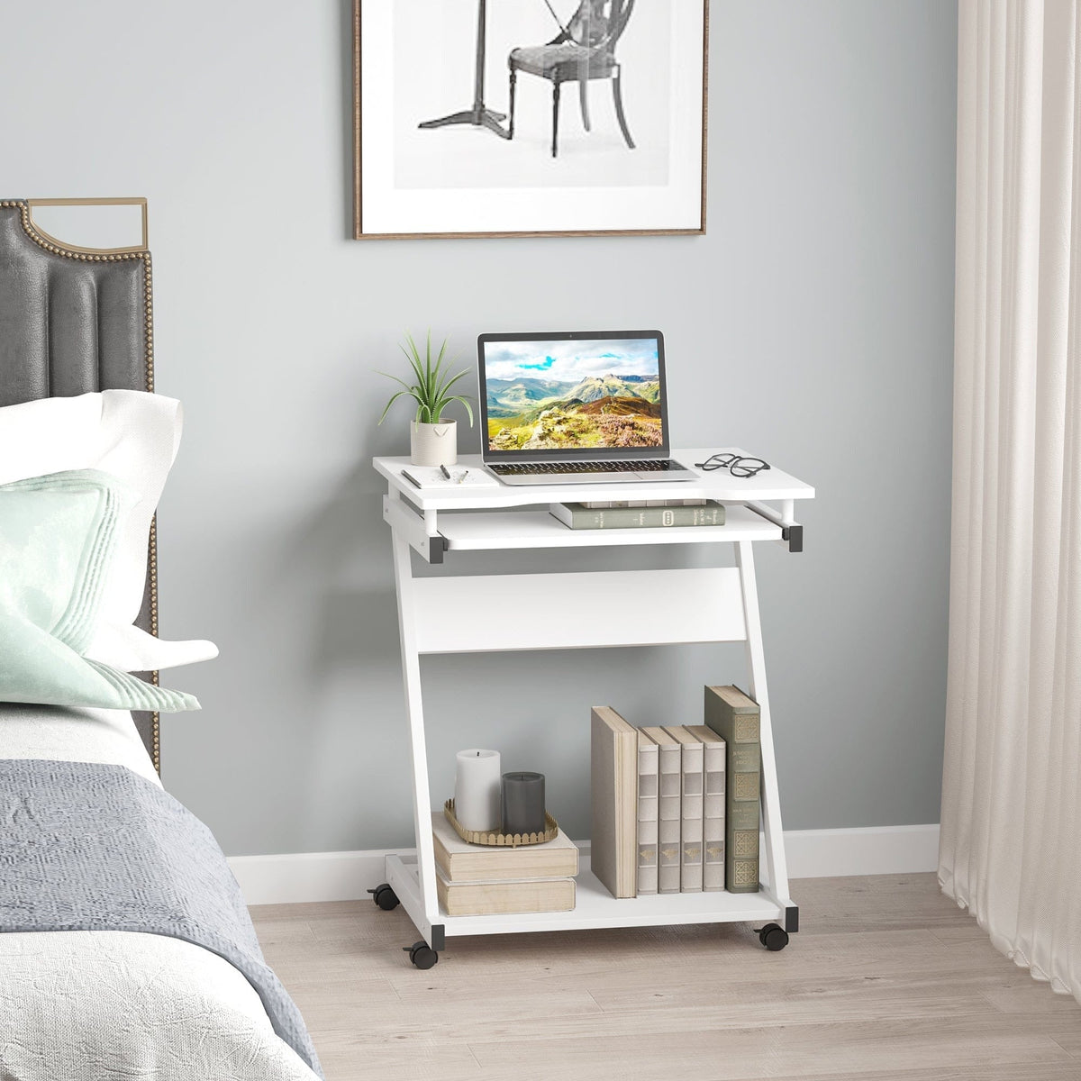 Shop Computer Desk With Keyboard Tray, White Workstation — Opal Retail