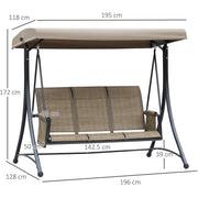 3 Person Garden Swing Chair With Side Pockets, Canopy Outsunny