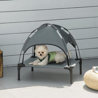 61cm Elavated Pet Bed With Sun Shade Canopy, Grey Pawhut