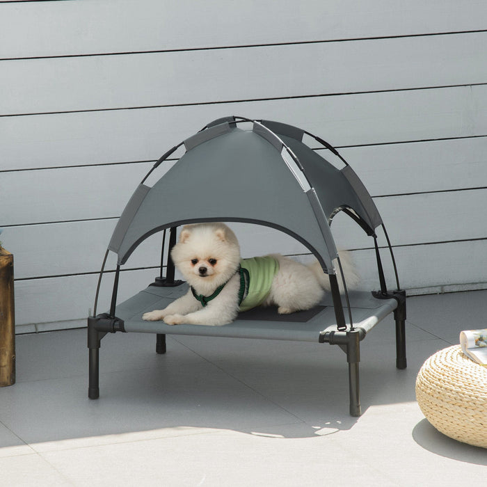 61cm Elavated Pet Bed With Sun Shade Canopy, Grey