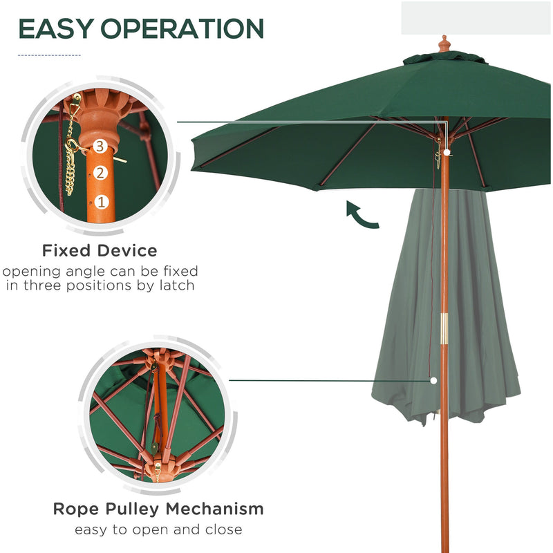 2.5m Wooden Garden Parasol - Top Vent