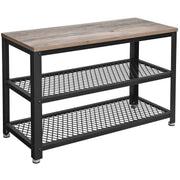 Vasagle Small Shoe Bench For Entryway - Black steel frame with a brown wooden top that can be used a seat, 2 open shlelves for shoes