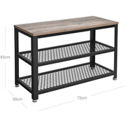 Vasagle Small Shoe Bench For Entryway - Black steel frame with a brown wooden top that can be used a seat, 2 open shlelves for shoes