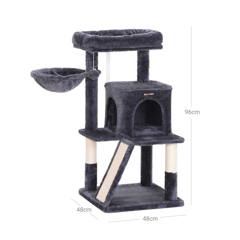 Feandrea Cat Tree Tower, Smoky Grey, 48x48x96cm