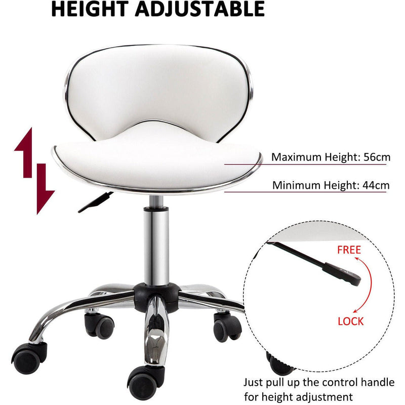 Salon Chair With Wheels, White Faux Leather