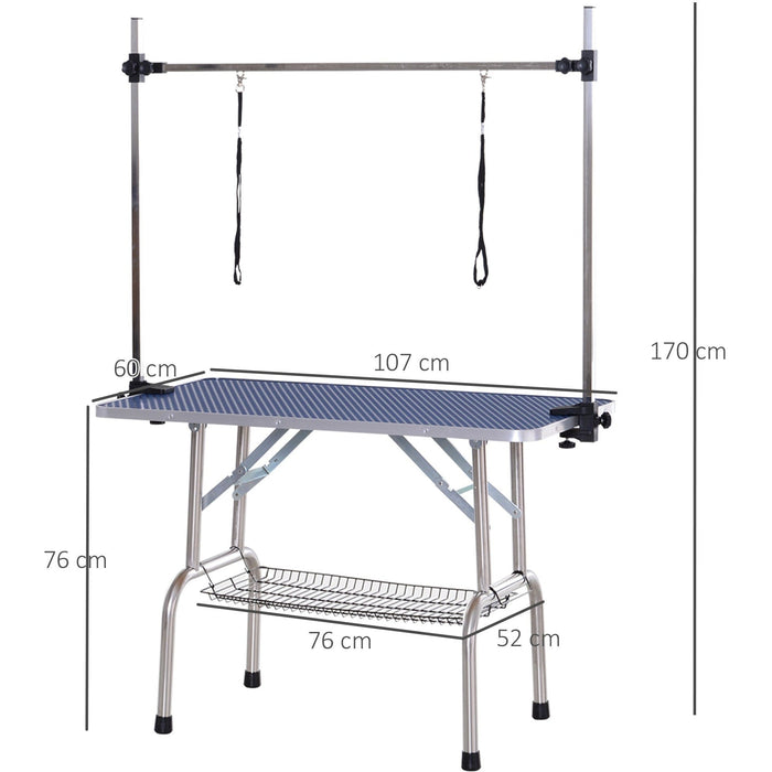 Adjustable Dog Grooming Table with Safety Slings, 107cm