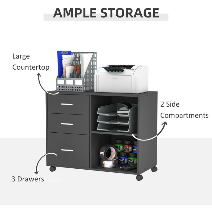 Mobile Printer Stand, 3 Drawers, 2 Shelves, 80x40x65 cm