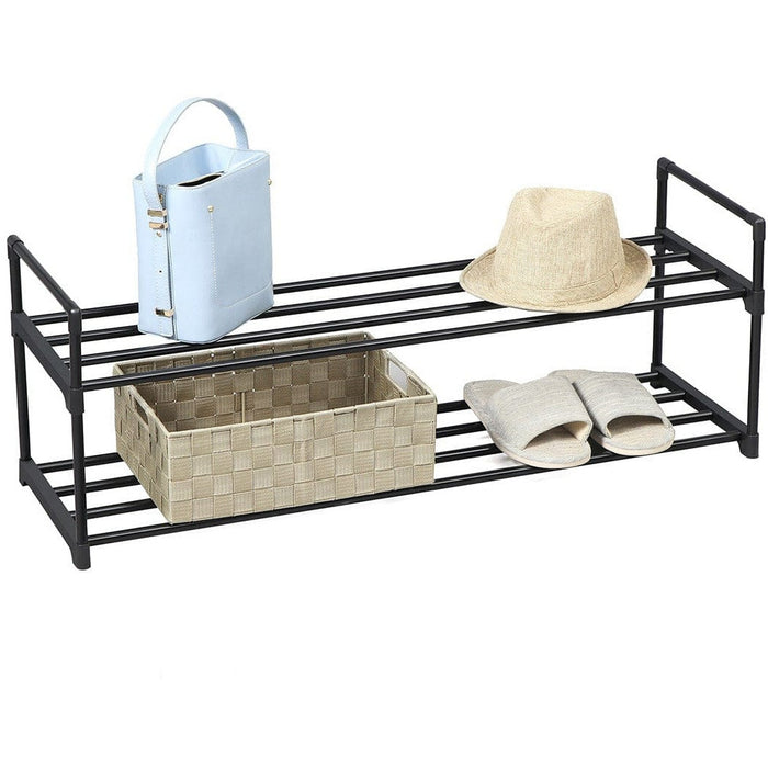 2 Tier Metal Shoe Rack, Black