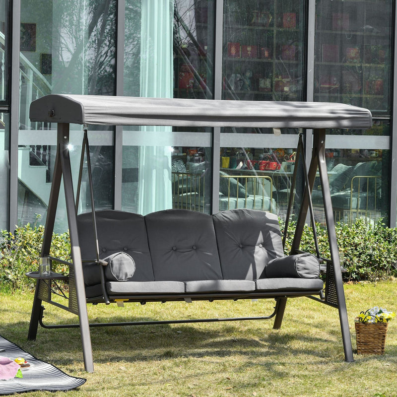 Garden Swing Chair With Canopy & Cup Trays, Dark Grey Outsunny