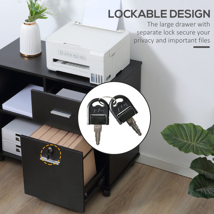 Mobile Printer Stand, Open Shelves, Drawers, A4 Storage