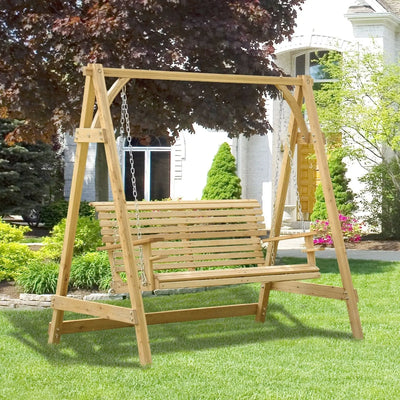 2 Seater Larch Wood Swing Chair Outsunny
