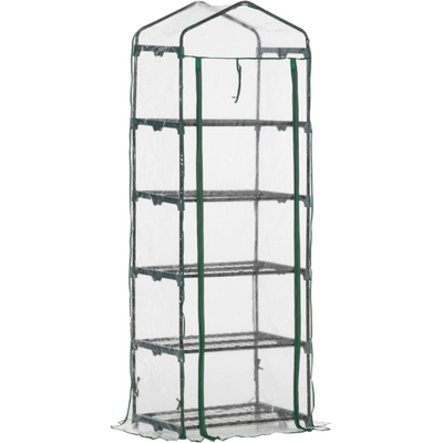 Metal Frame Mini Greenhouse, 5-Tier, PVC Cover, Clear Outsunny