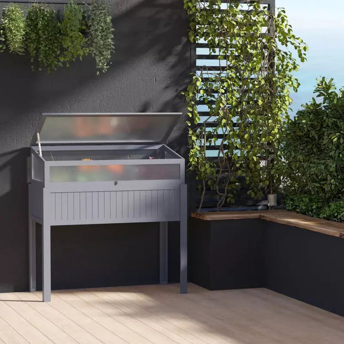 Small Grey Raised Wooden Cold Frame Greenhouse