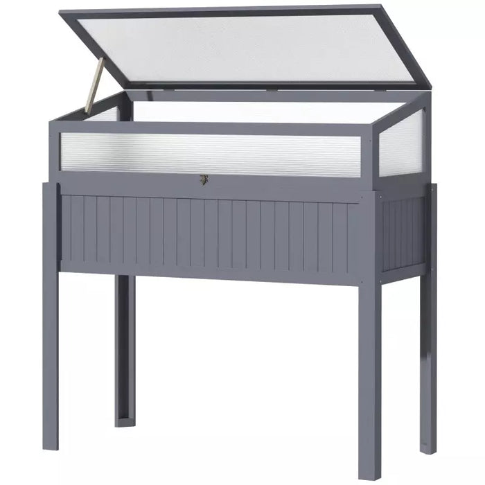 Grey Small Raised Wooden Cold Frame Greenhouse 