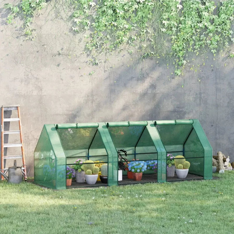 Small Tunnel Greenhouse Green 3 Zippered Doors
