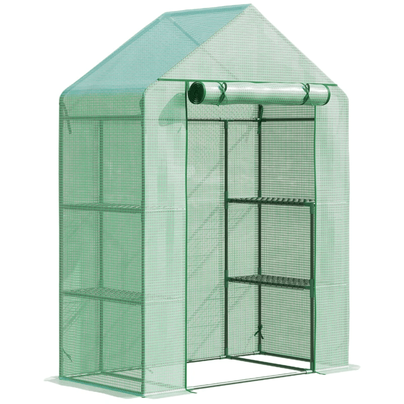Small Walk In Greenhouse, 2 Tier Shelf, 141x72x191cm, Green