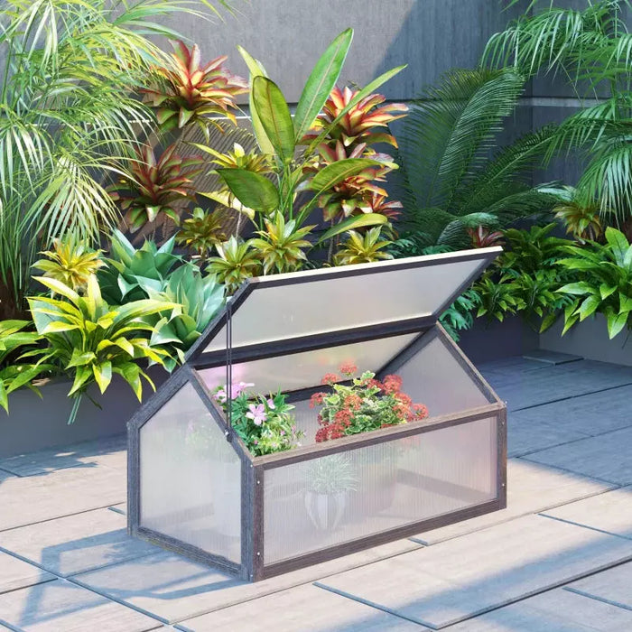 Grey Small Wooden Cold Frame Greenhouse