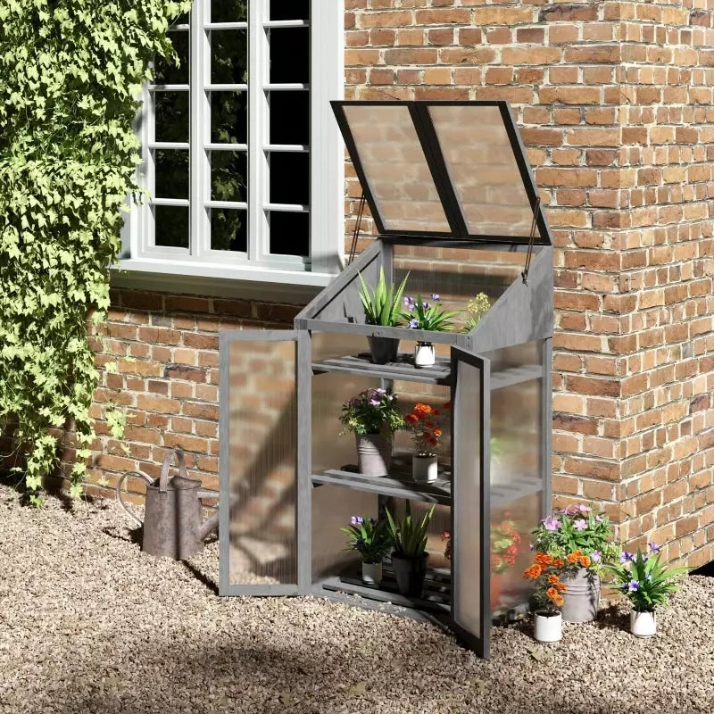 Small Wooden Greenhouse Cold Frame Grey