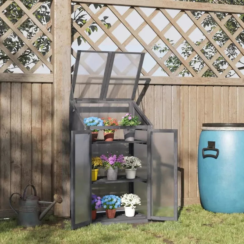 Small Wooden Greenhouse Cold Frame Grey