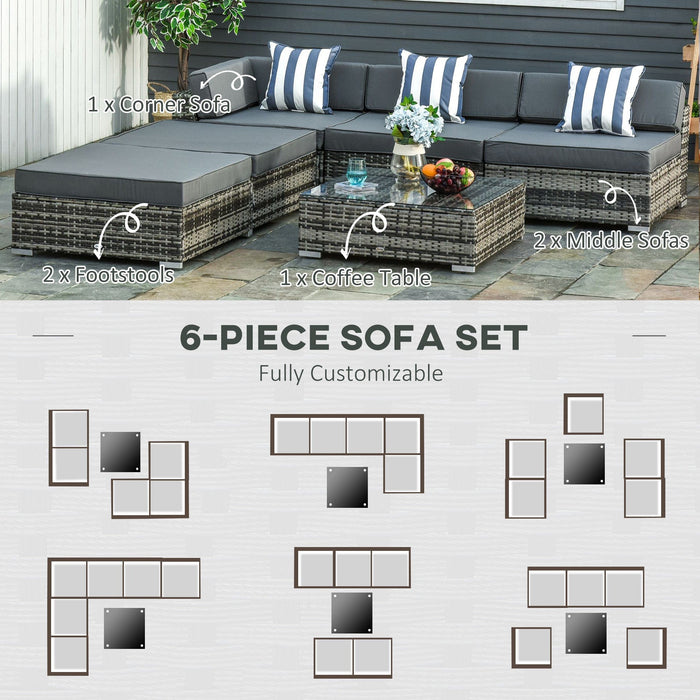 5-Seater Rattan Sofa Set with Coffee Table and Cushions