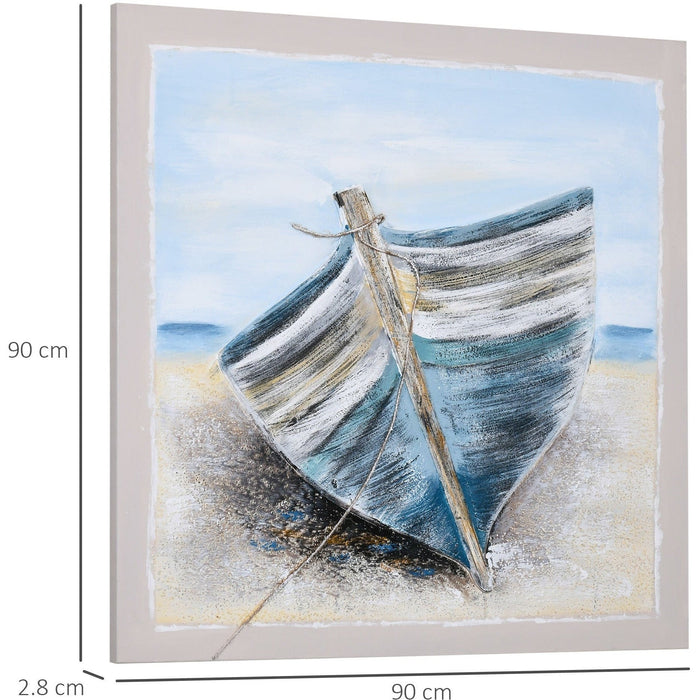 Blue Boat Beach Canvas Art, 90x90 cm