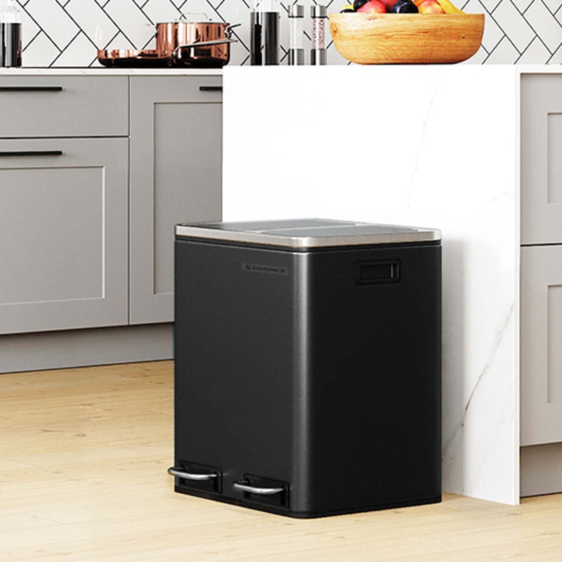Image of a Black 2 Compartment Kitchen Recycling Bin