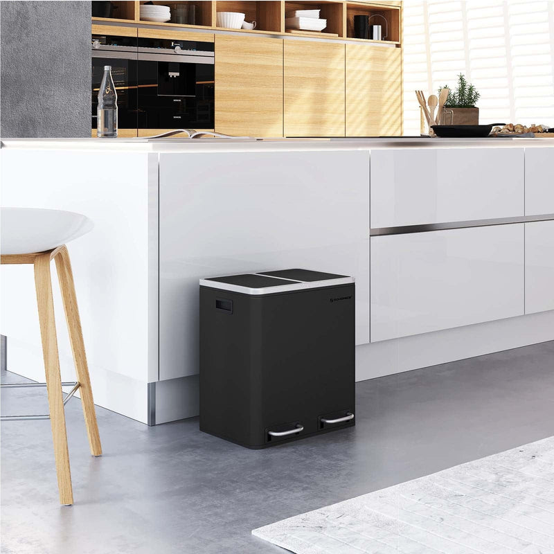 Image of a Black 2 Compartment Kitchen Recycling Bin