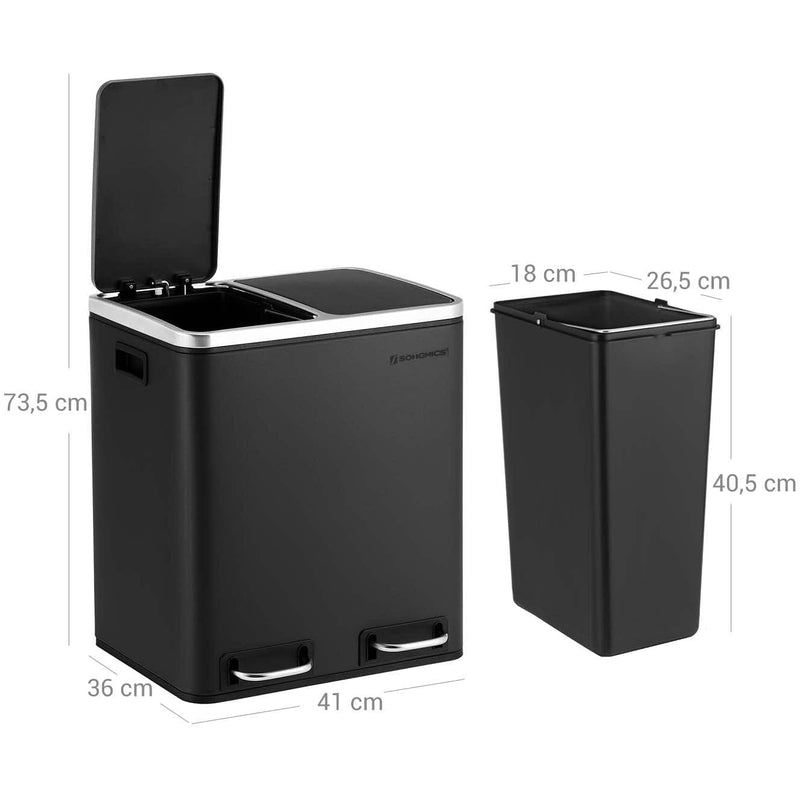 Image of a Black 2 Compartment Kitchen Recycling Bin