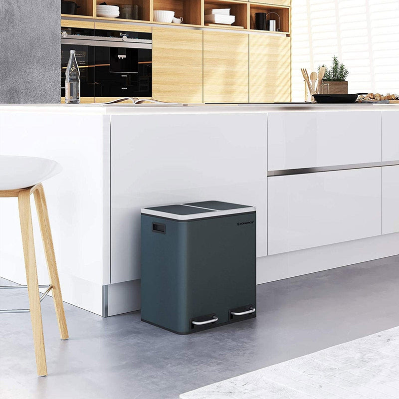 Image of a Grey 2 Compartment Kitchen Recycling Bin