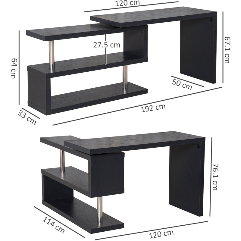 360° Rotating L Shaped Computer Desk With Shelves, Black Homcom