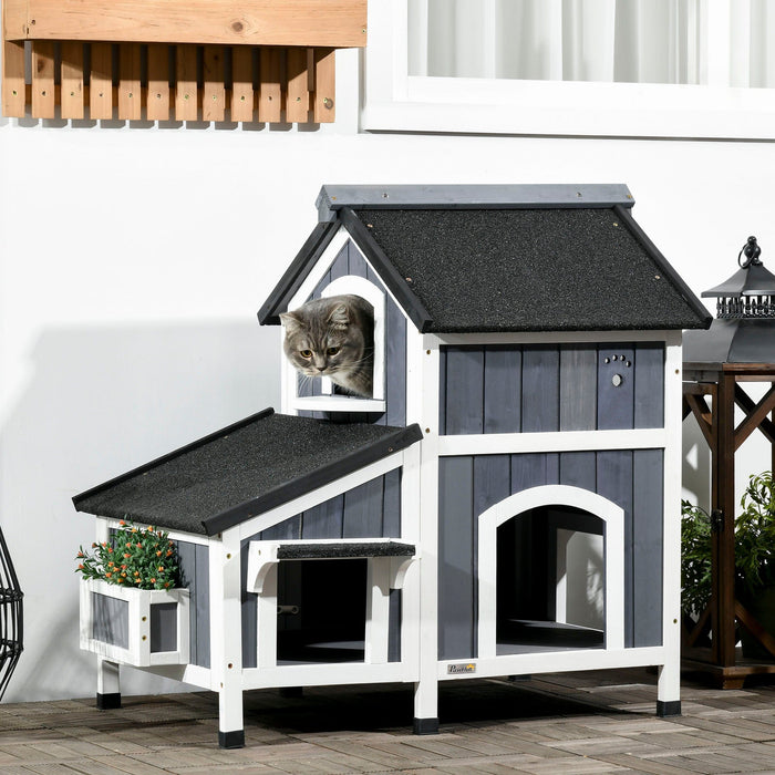 PawHut Outdoor Cat House, Grey