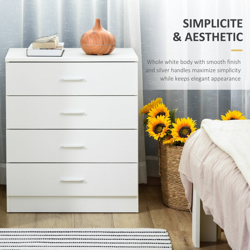 White 4 Drawer Chest, Metal Rails