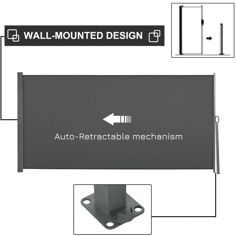 Outsunny Retractable Sun Side Awning Screen Fence Patio Garden Wall Balcony Screening Panel Outdoor Blind Privacy Divider (3x1.6M, Grey) Outsunny