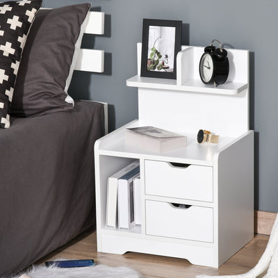 White Bedside Table, 2 Drawers & Storage Shelves Homcom