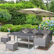 Stylish 6 Seat Garden Dining Set, Corner Sofa, Table & Stools Outsunny