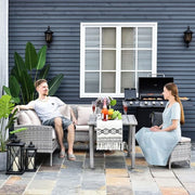 Stylish 6 Seat Garden Dining Set, Corner Sofa, Table & Stools Outsunny