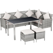 Stylish 6 Seat Garden Dining Set, Corner Sofa, Table & Stools Outsunny