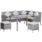 Stylish 6 Seat Garden Dining Set, Corner Sofa, Table & Stools Outsunny