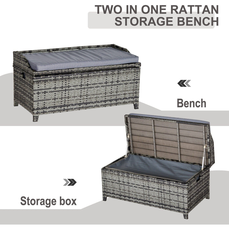 Rattan Garden Storage Box with Gas-Sprung Lid & Bench Seat