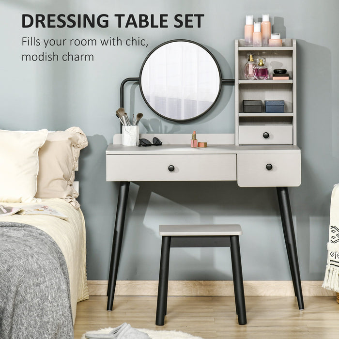 Dressing Table With Storage and Mirror, Includes Stool