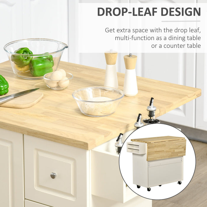 Drop-Leaf Kitchen Cart on Wheels with Storage