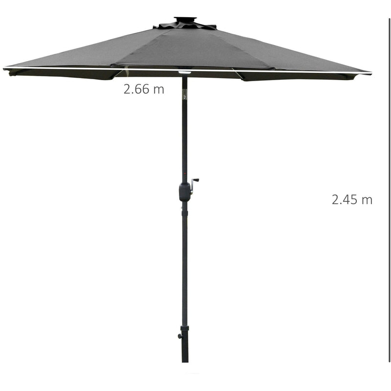 2.7m Garden Parasol With Lights, Tilt, Crank, Summer Shade