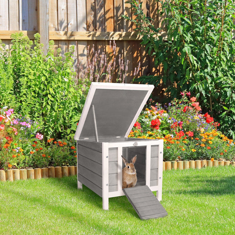 PawHut Wooden Rabbit Hutch Bunny Puppy Cage Guinea Pig Hutch, Rabbit Hideaway, Cat House, Pet Habitat Small Animals Ferret 51 x 42 x 43 cm, Grey Pawhut