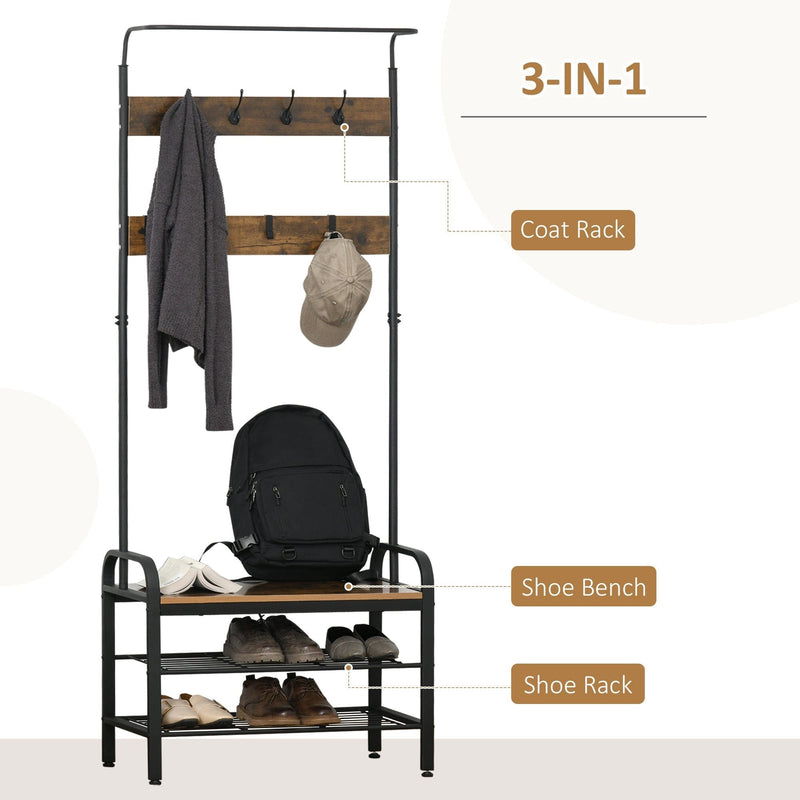 Industrial Coat Rack Shoe Cabinet Rustic Brown