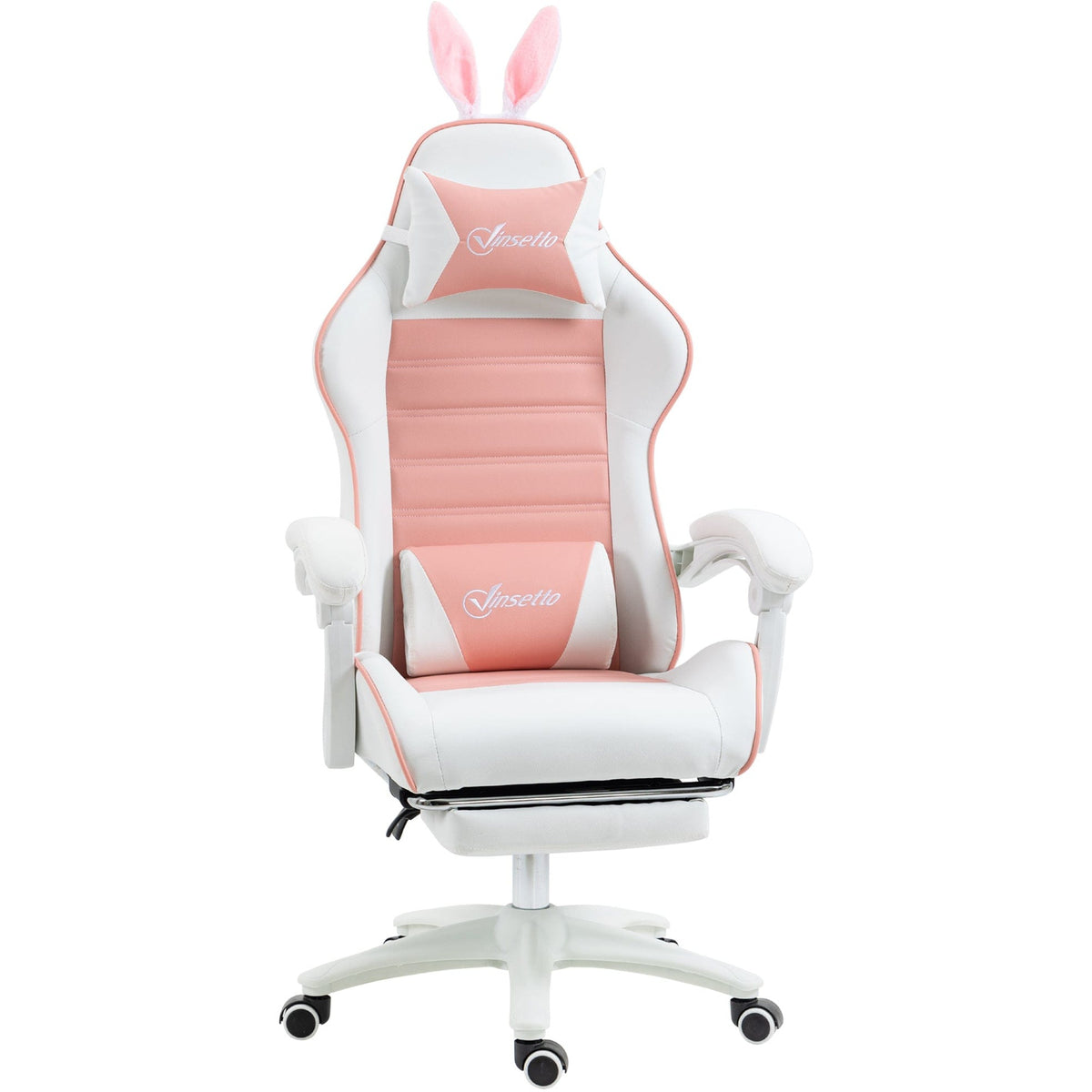 Reclining Leather Gaming Chair, Rabbit Ears, Footrest, Pink — Opal Retail